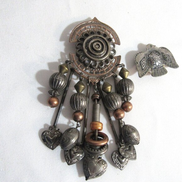 SILVER, COPPER , BRASS SOUTHWEST ORNATE BUTTON COVERS THUNDERBIRD + HEARTS - Picture 6 of 7